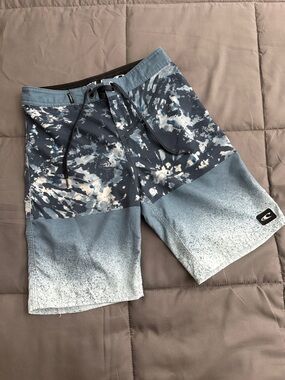 O'Neill Navy and Light Blue Tie-Dye Board Swim Shorts XS 24” waist Boys Mens